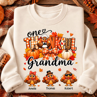 One Thankful Grandma Turkey Thanksgiving - Personalized Shirt - Gift For Mom, Grandma
