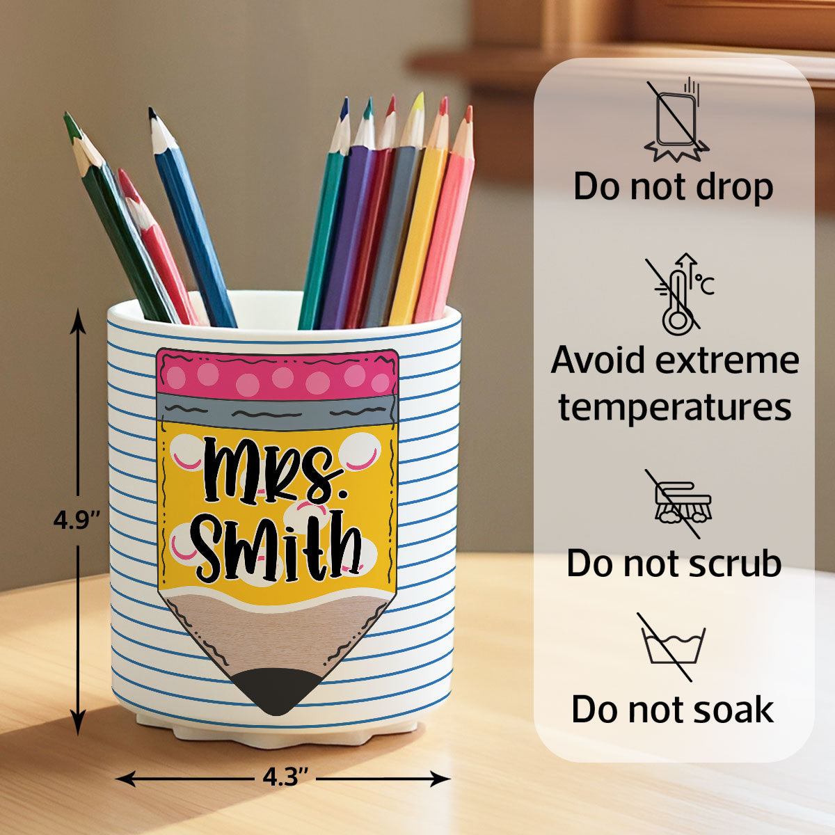 Custom Pencil Notebook Teacher Personalized Rotating Pen Holder, Back to School Gift for Teacher