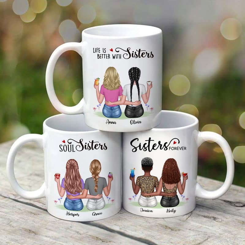 Besties Forever Besties Sisters Back View Personalized Mug