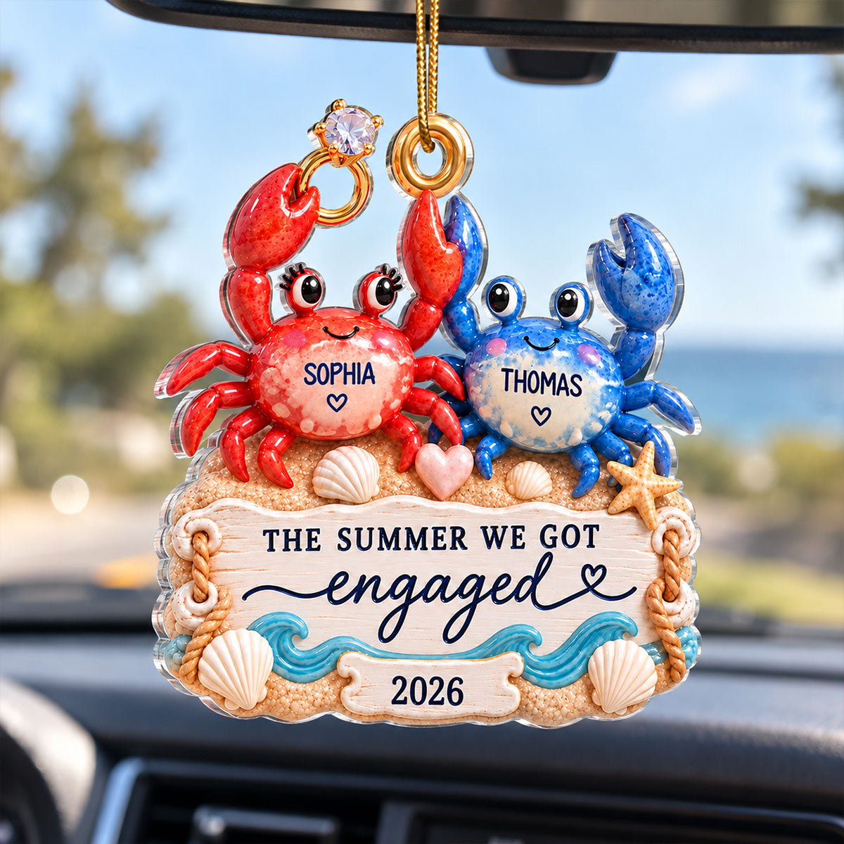 The Summer We Got Engaged 2D Flat Crab Couple - Personalized Acrylic Ornament - Custom Names & Year Engagement Keepsake