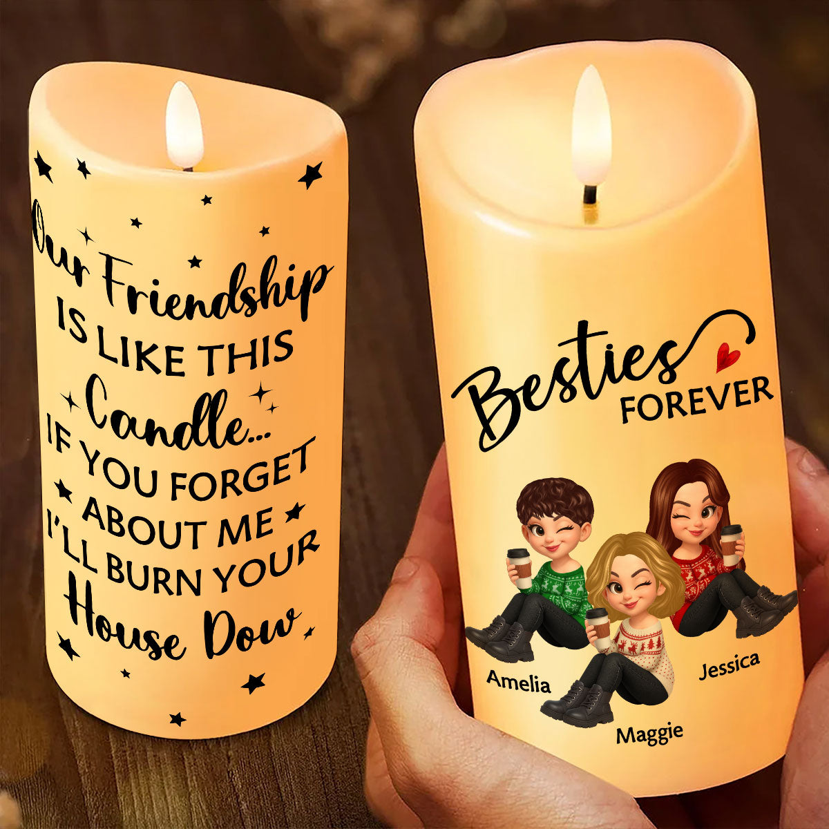 Christmas Besties Forever Personalized LED Candle, Christmas Gift