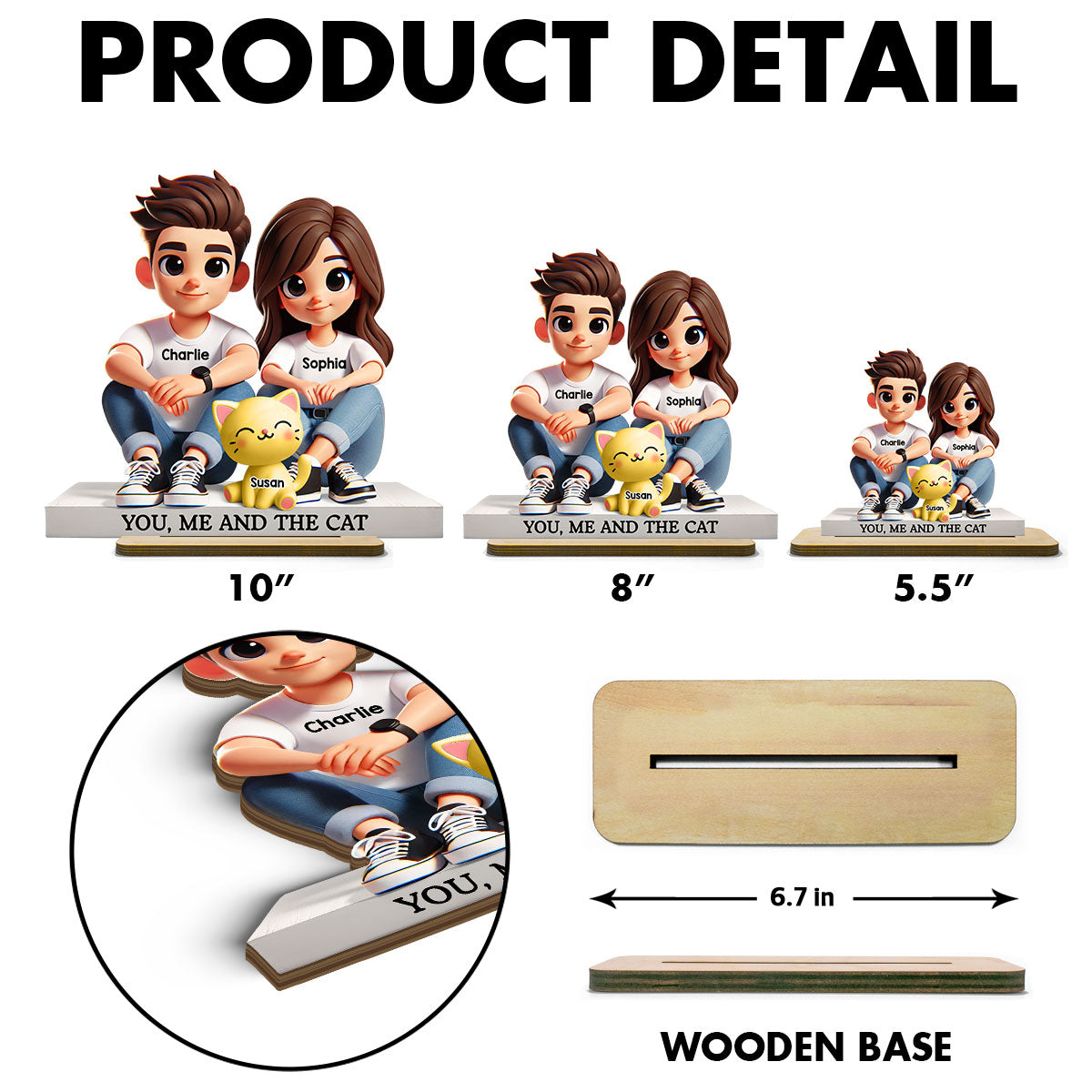 3D Effect Cute Couple And Dogs Cats Personalized Standing Wooden Plaque, Anniversary Gift,  gift, Couple Keepsake