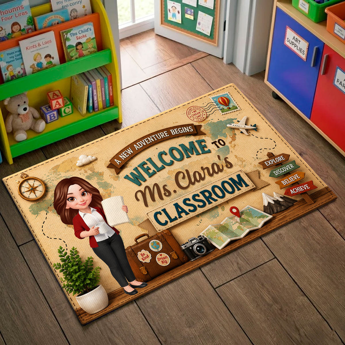 A New Adventure Begins Teacher Classroom - Personalized Doormat - Back To School Gift For Teacher, Classroom Decor