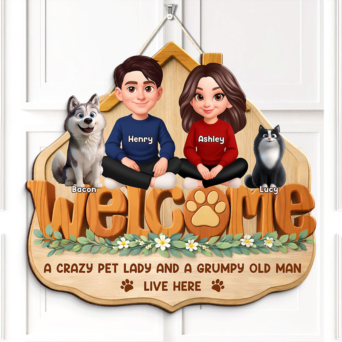 Home Sweet Fur - Personalized Door Hanger Sign - Gift For Dog, Cat Lovers