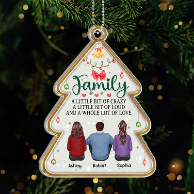 Family Sitting Back View Christmas Tree Shaped Personalized Acrylic Ornament