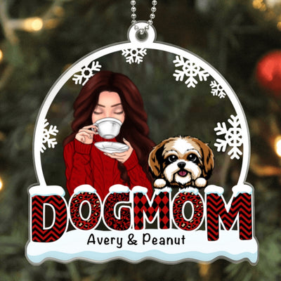 Dog Mom Red Patterned Christmas Personalized Christmas Acrylic Ornament
