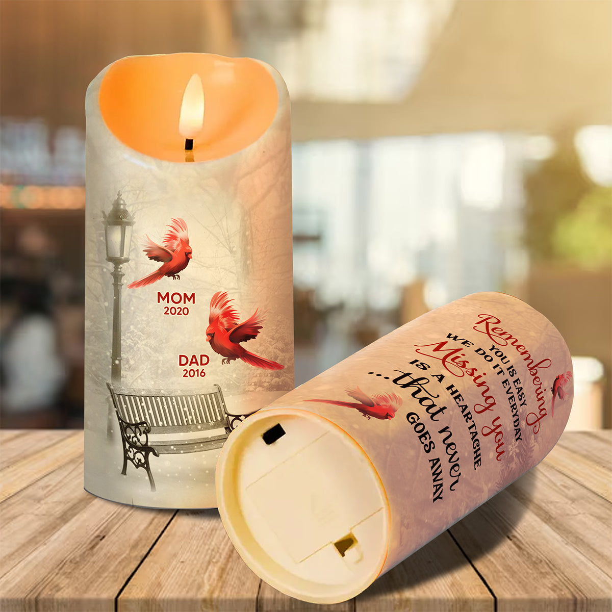 Cardinals Winter Memorial Personalized LED Candle, Remembrance Gift, Sympathy Gift