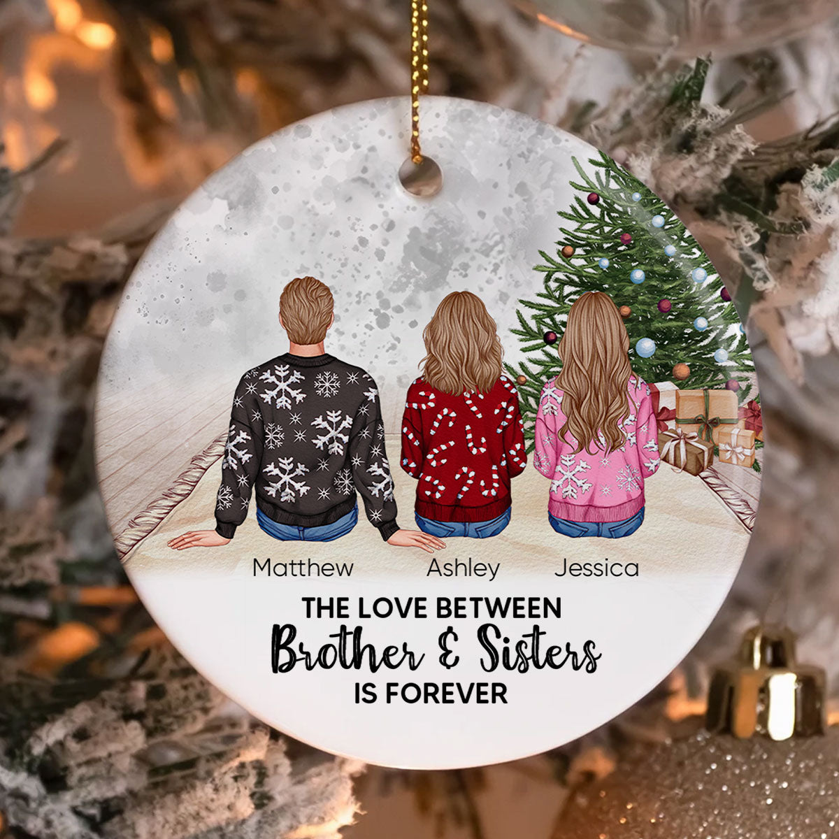 Personalized Siblings Christmas Tree Cozy Inside Ornament, Personalized Brothers and Sisters Ornament, Siblings Gift