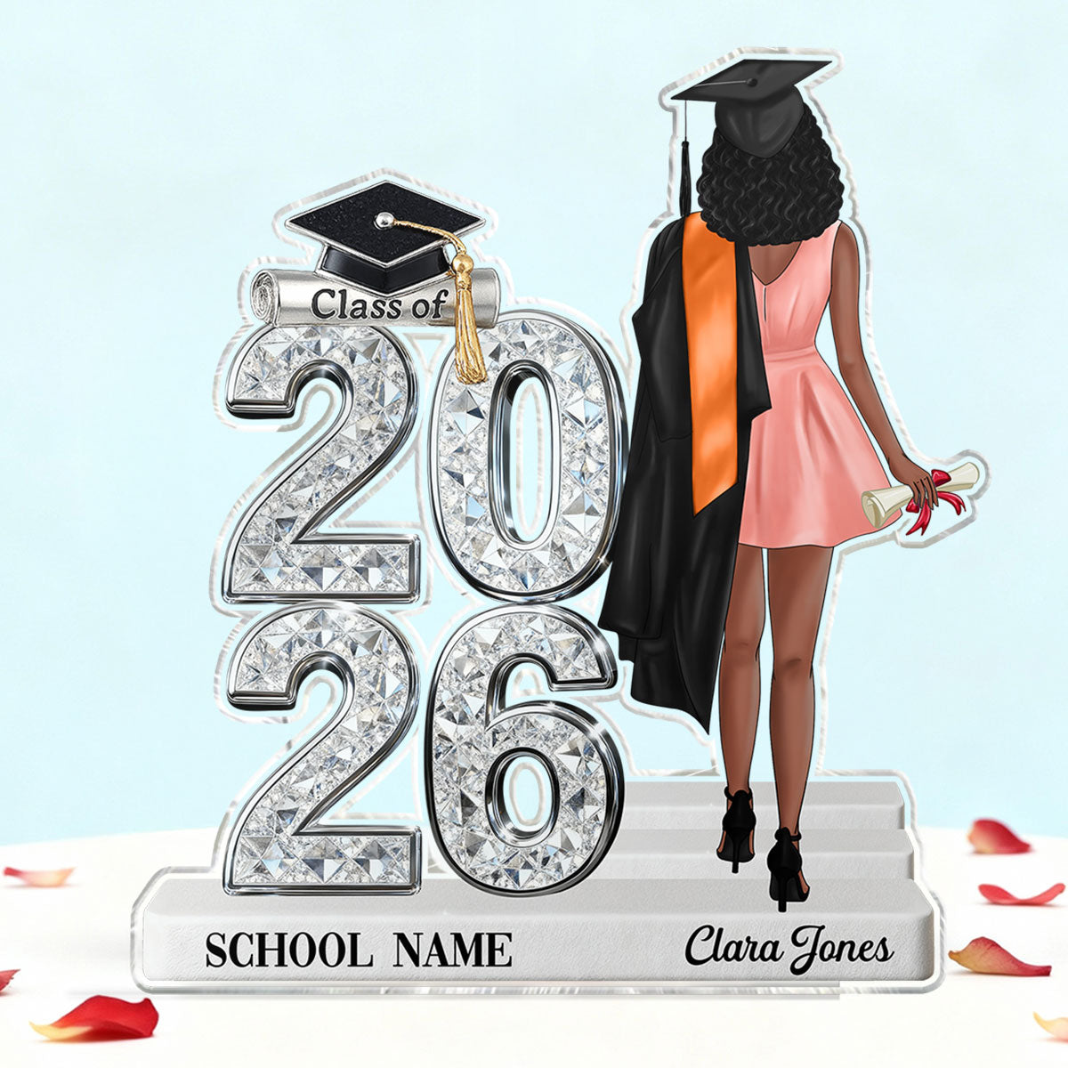 Class Of 2026 2027 Back View Senior Shiny Effect 2D Flat - Personalized Acrylic Block Plaque - Graduation Gift For Graduates, Daughter, Son