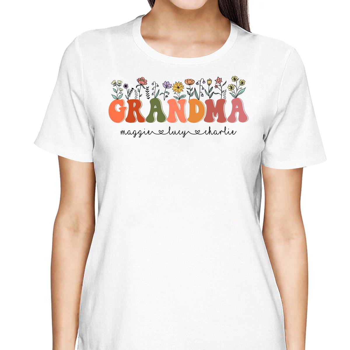 Grandma Floral Summer Vibe Grandkids Name Personalized Shirt