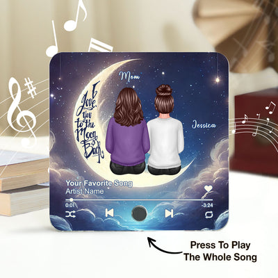 Mom & Daughter Sitting On The Moon Personalized Music Fridge Magnet, Perfect 2025 Gift For Mom