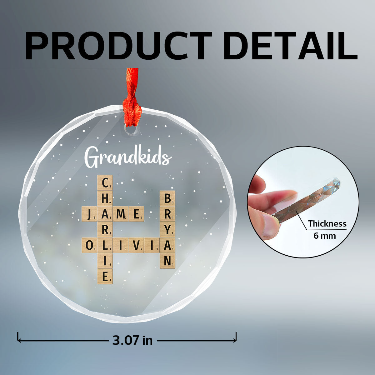 Grandkids Crossword Puzzle Art Personalized Glass Ornament, Christmas Gift For Grandma, Gift For Mom
