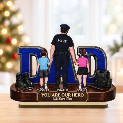 Proud Police Dad - Personalized 2-Layered Wooden Plaque - Christmas Gift For Police, Dad, Husband, Father
