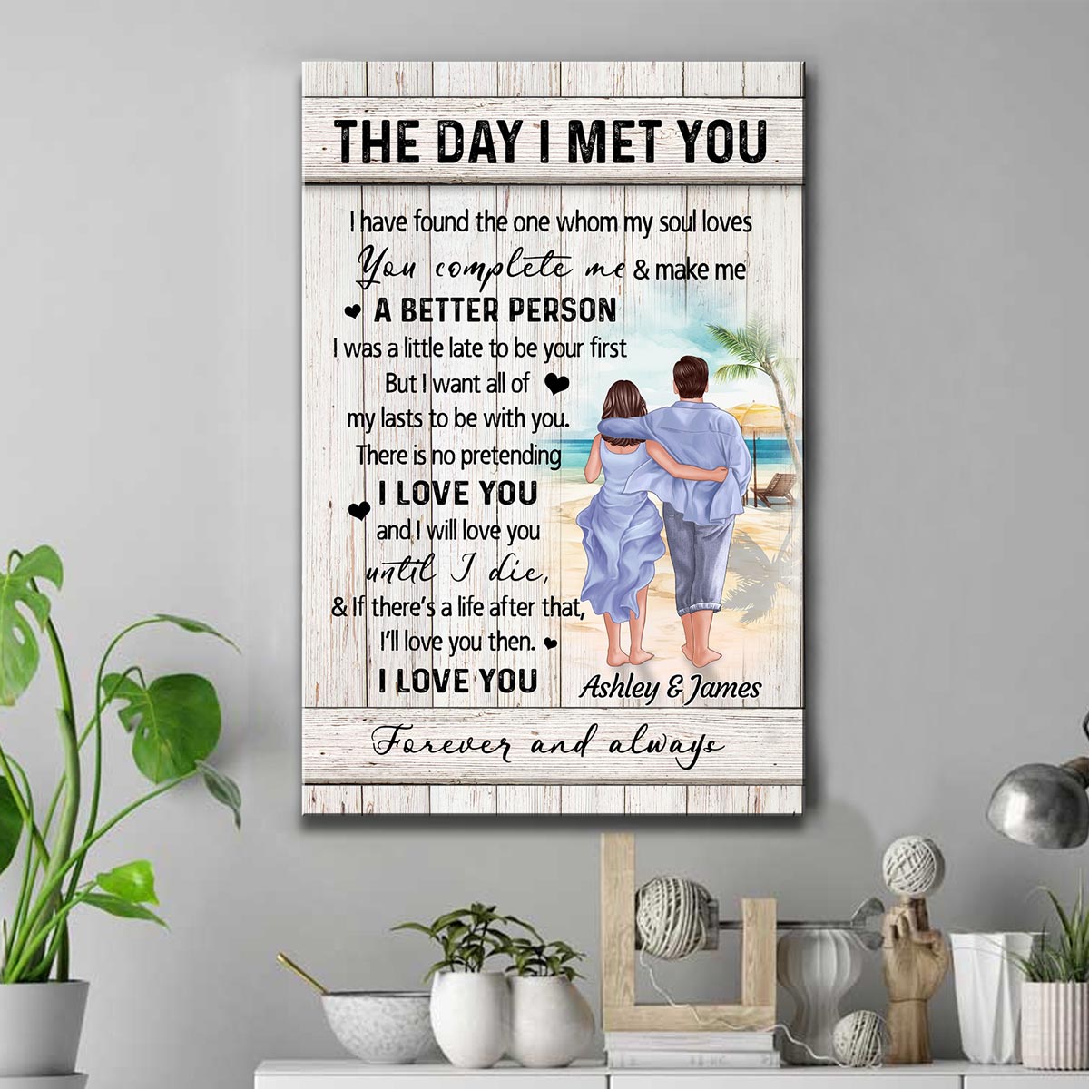 Back View Couple Walking On The Beach Landscape The Day I Met You Personalized Canvas Prints