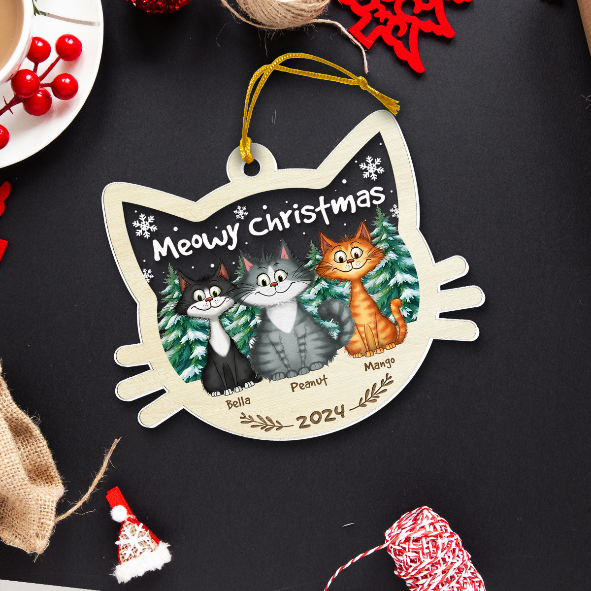Funny Cat Personalized Christmas 2024 Acrylic Ornament, Custom Meowy Christmas Ornament, Christmas Gift For Cat Lover, Cat Mom Christmas Decor