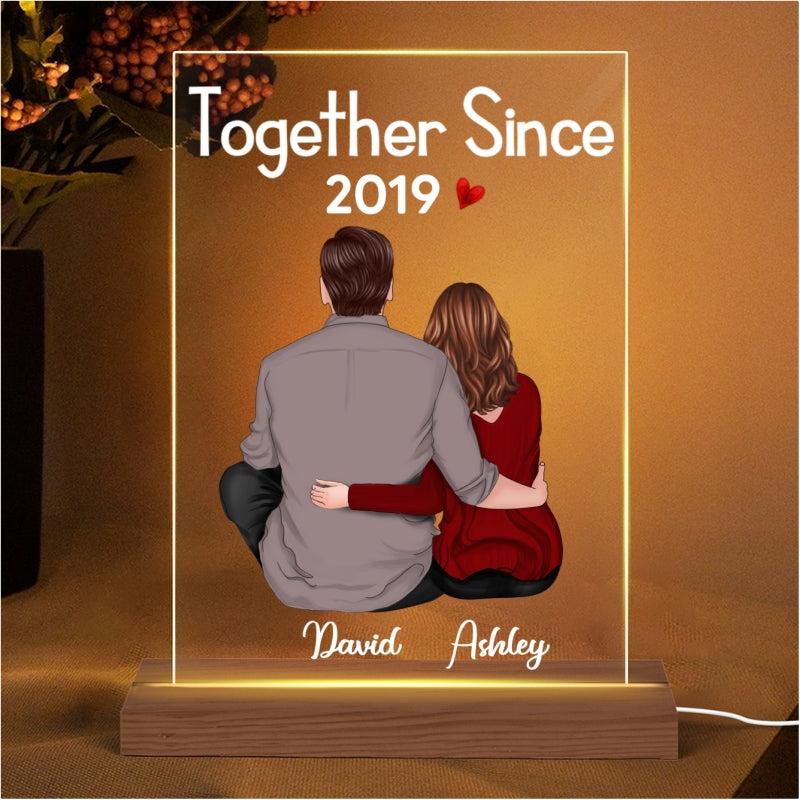 Back View Couple Sitting  Anniversary Gift For Him Gift For Her Personalized Rectangle Acrylic Plaque LED Lamp Night Light