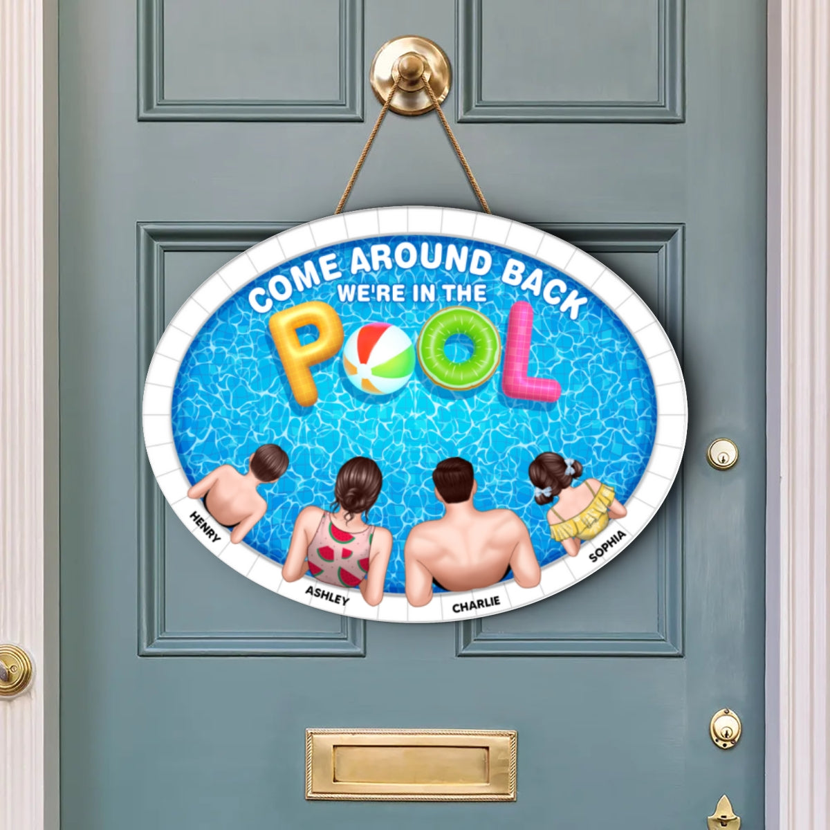 Summer Family In The Pool Personalized Wood Sign