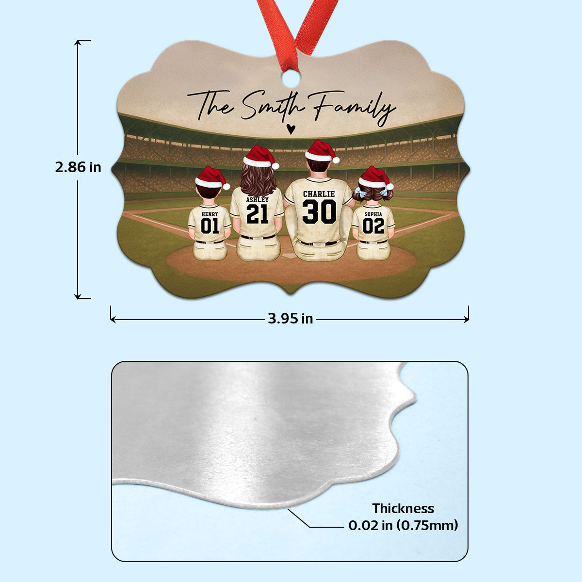 Retro Vintage Baseball Family Christmas Personalized Aluminum Ornament, Christmas in July