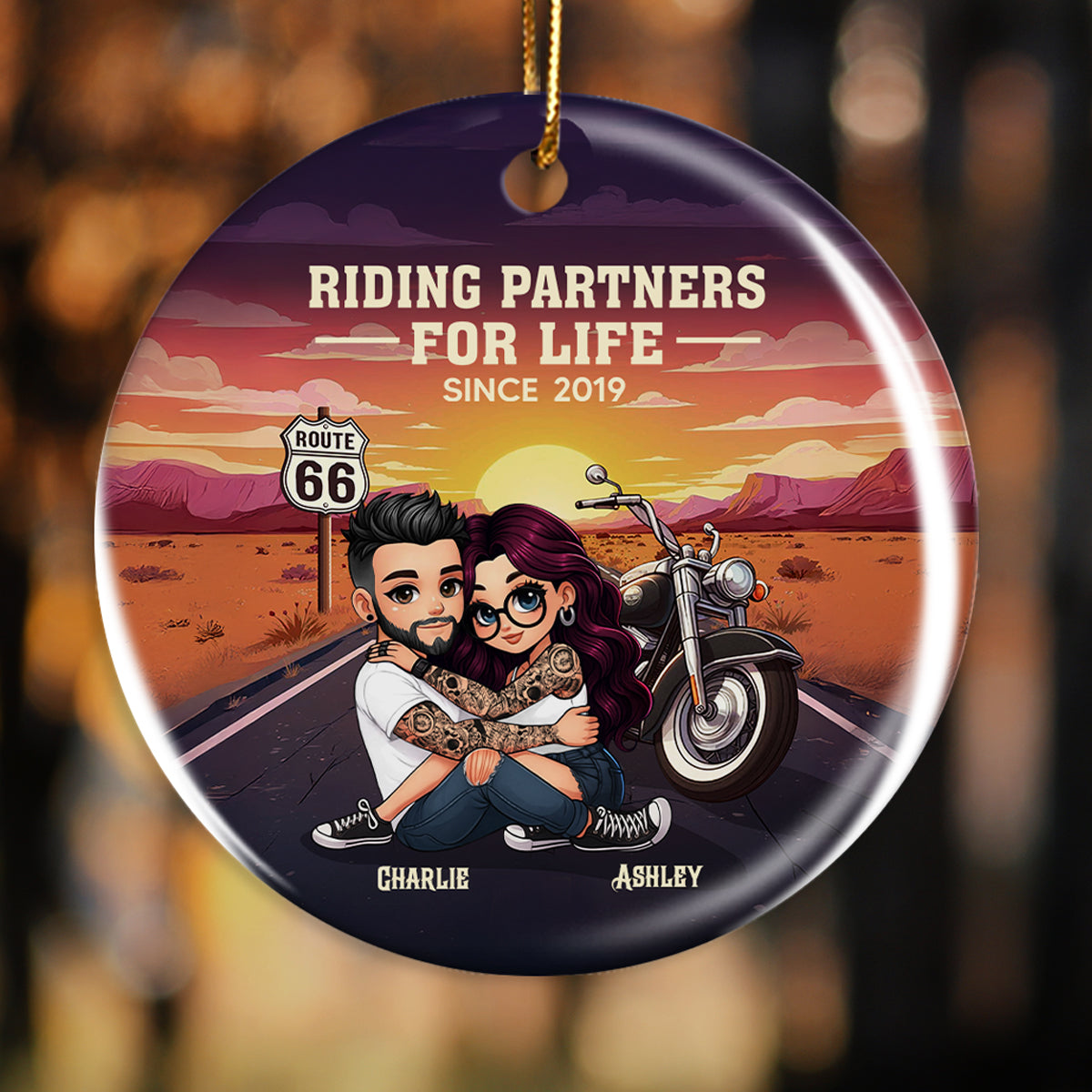 Bikers Couple Riding Partners for Life Personalized Ceramic Ornament, Gift for him, Gift for her
