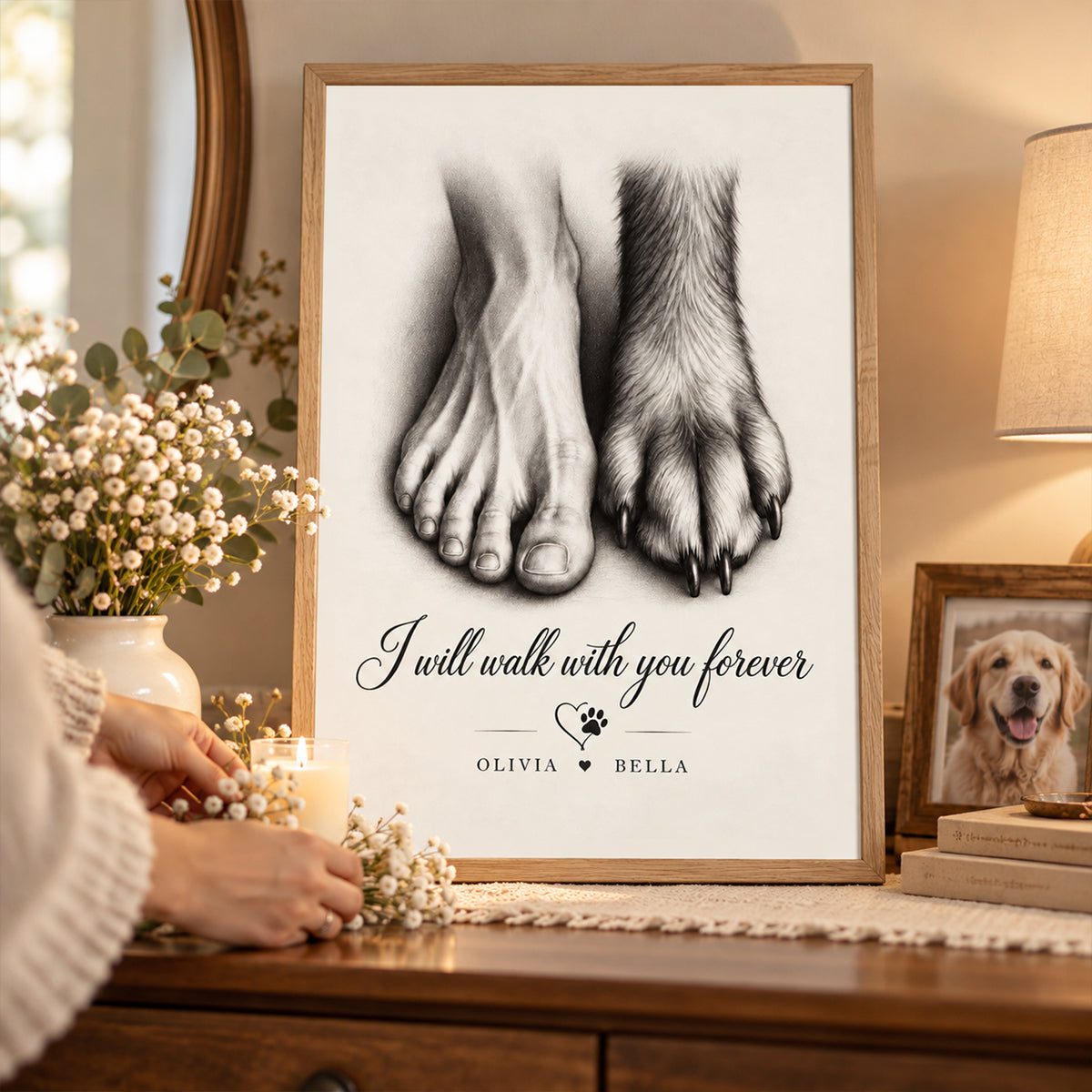 I Will Walk with You Forever - Personalized Poster - Heartfelt Memorial Sympathy Gift for Dog Cat Lovers, Christmas Gift for Her, for Him