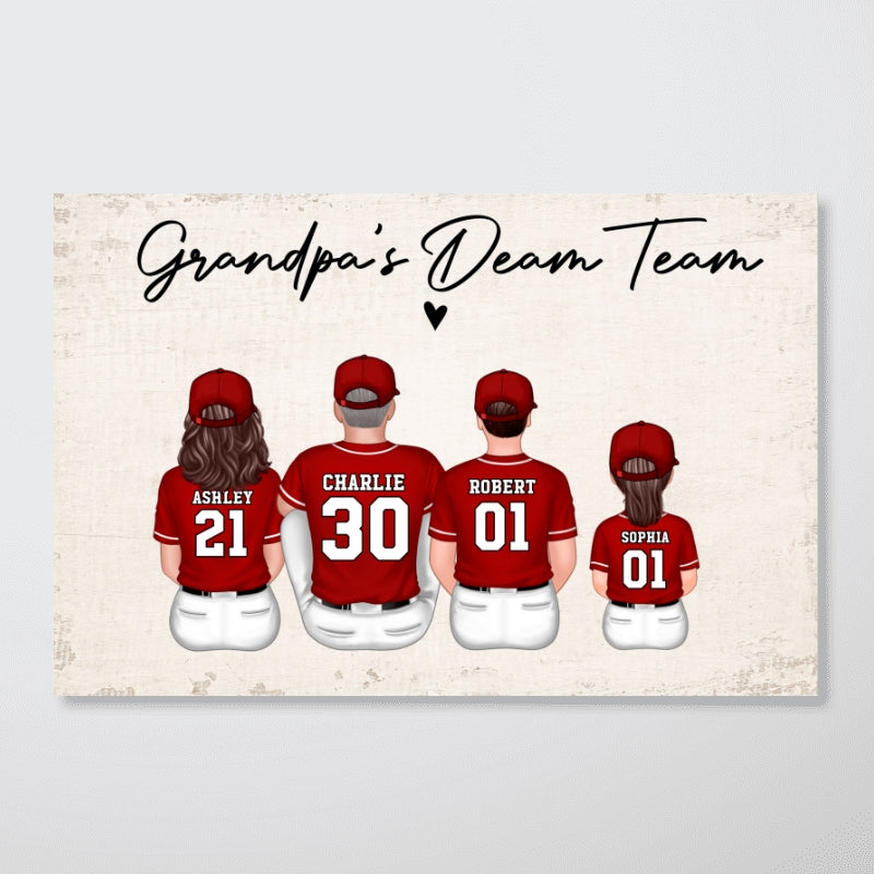 Grandpa's Team Baseball Family Sitting Personalized Poster, Father's Day Gift For Grandpa, Dad, Husband