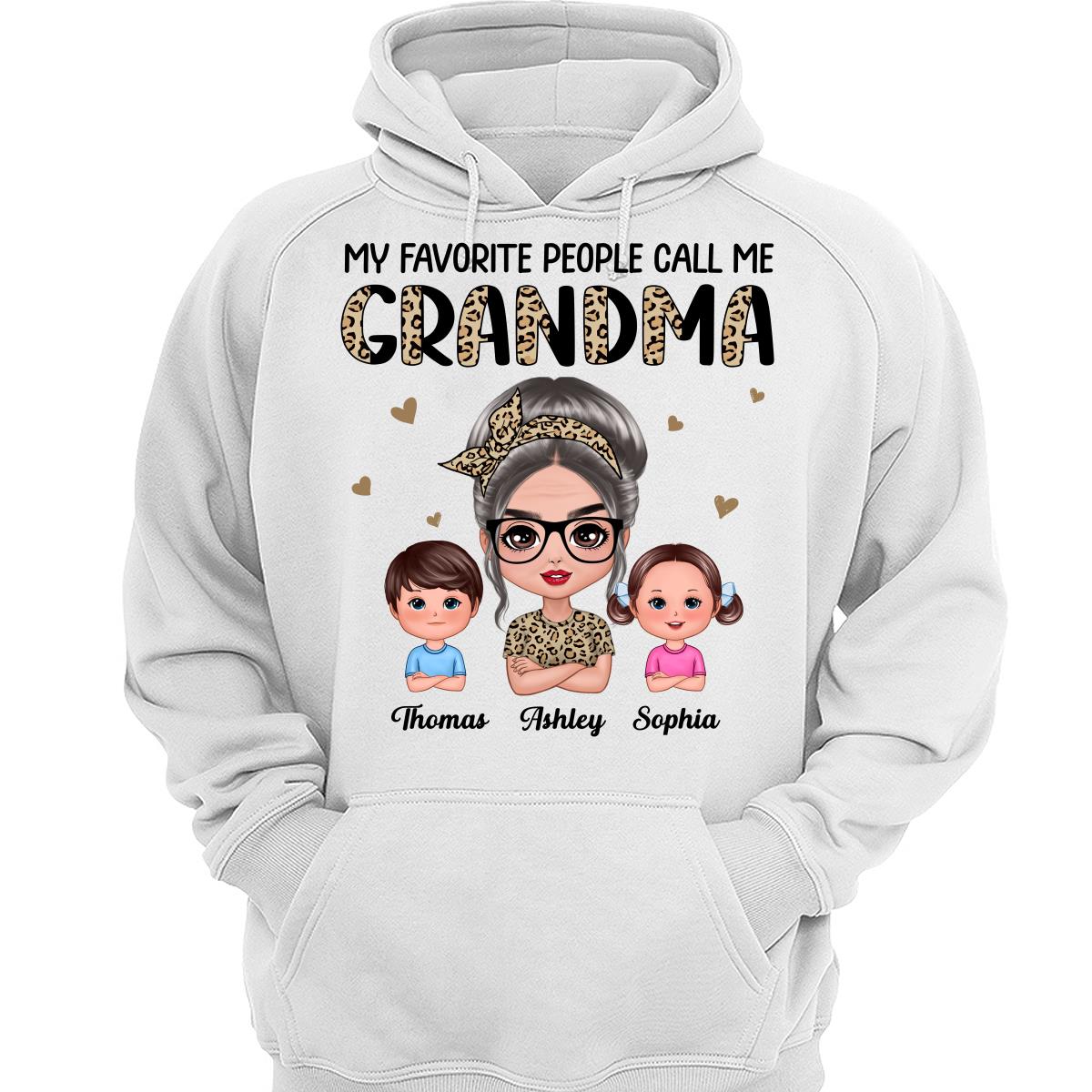 Favorite People Call Me Grandma Half Leopard Doll Grandma & Grandkids Personalized Shirt