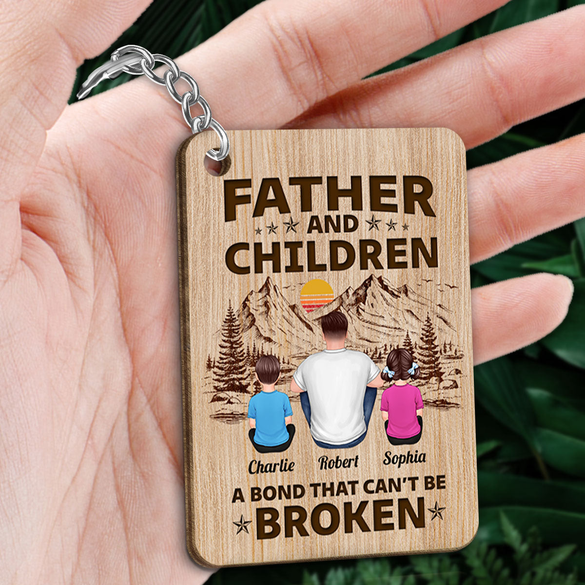 Father Daughter A Bond Can‘t Be Broken Personalized Wooden Keychain