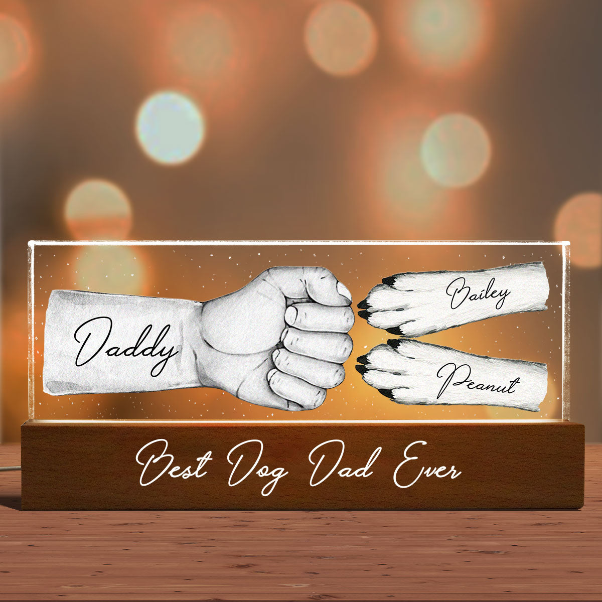 Dog Dad Fist Bump Personalized Acrylic LED Night Light