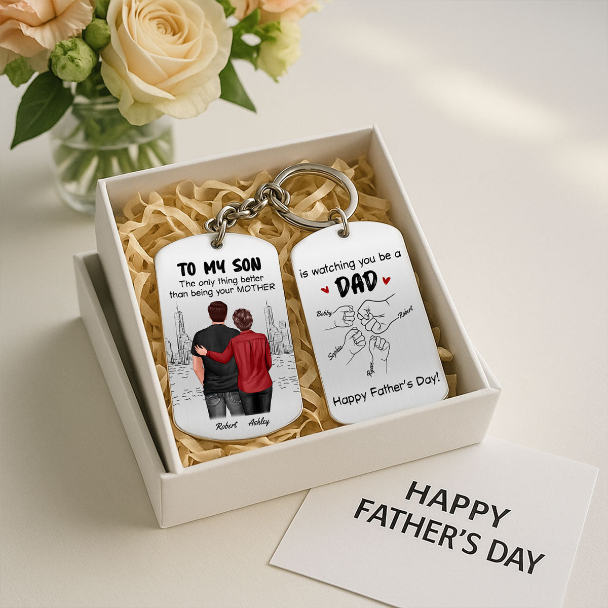 From Mom To Son Watching You Be A Dad Personalized Metal Keychain, Gift For Son