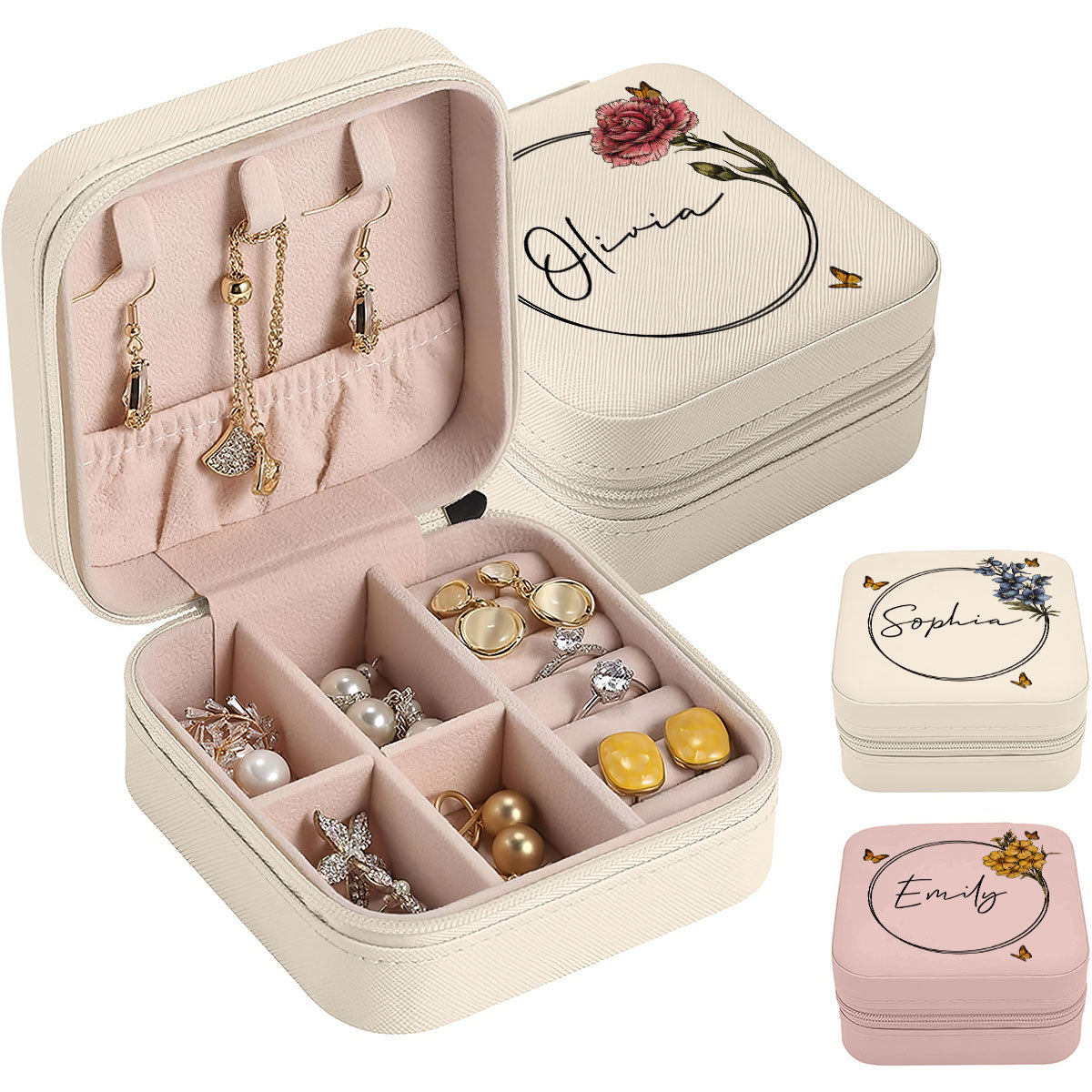 Birth Month Flower Custom Name Personalized Jewelry Box, Gift for Her, Gift For Friends, Mother's Day Birthday Gift
