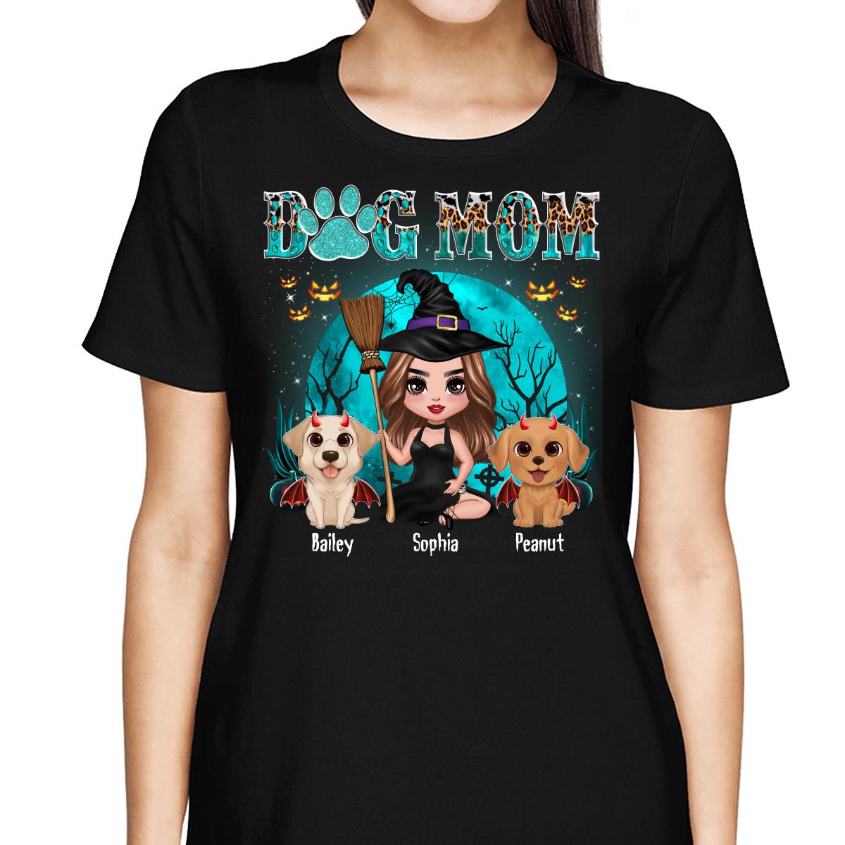 Teal And Leopard Halloween Dog Mom Personalized Shirt