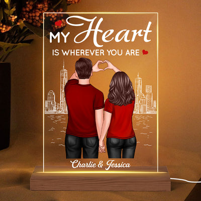 Couple Back View Heart Hands Outline Background Personalized Plaque LED Night Light