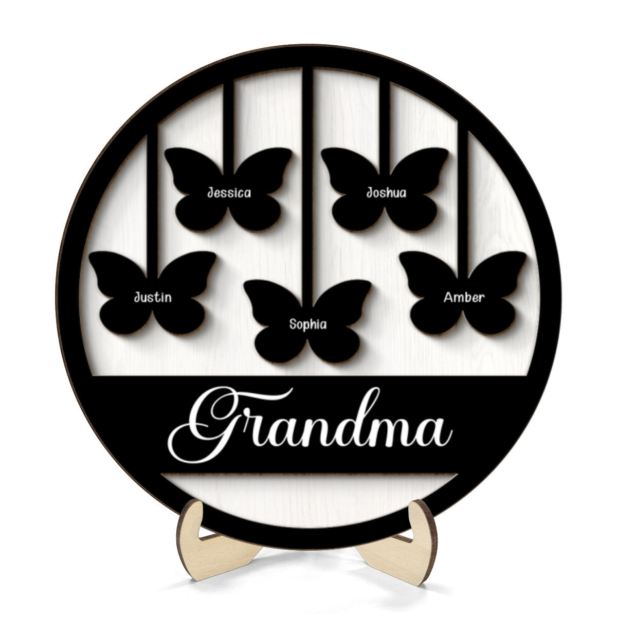 Grandma Mom Butterflies Personalized 2-layer Wooden Plaque