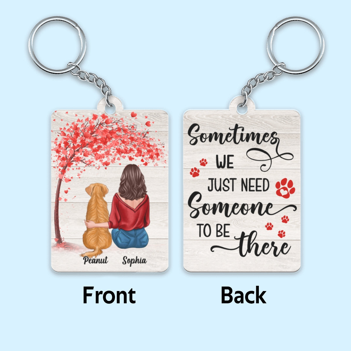 Someone To Be There Back View Woman With Dogs Sitting Under Tree Personalized Acrylic Keychain