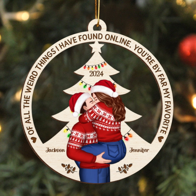 Couple Kissing Christmas Tree Personalized Wooden Ornament, Christmas Gift for Him for Her