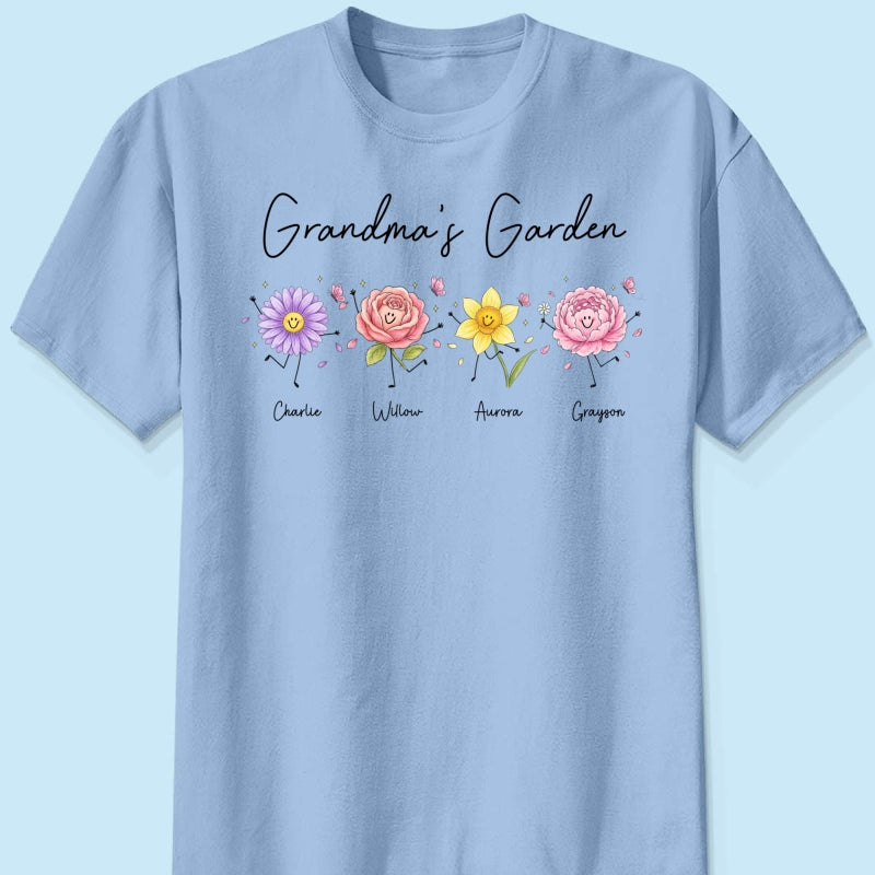 Grandma's Garden Cute Doodle Birth Month Flower - Personalized Shirt - Heartfelt Gift For Grandma, Mom, Auntie