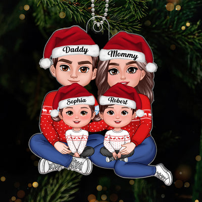 Happy Family Happy Face Sitting Hugging Personalized Acrylic Ornament