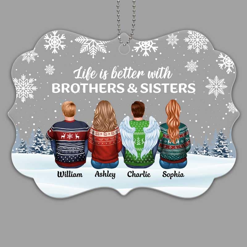 Brothers Sisters Siblings Besties Snow Background Personalized Acrylic Ornament