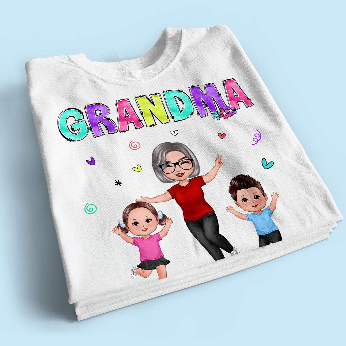 Vibrant Pattern Grandma & Grandkids Personalized Shirt