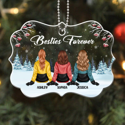 Winter Besties Sisters Personalized Christmas Acrylic Ornament