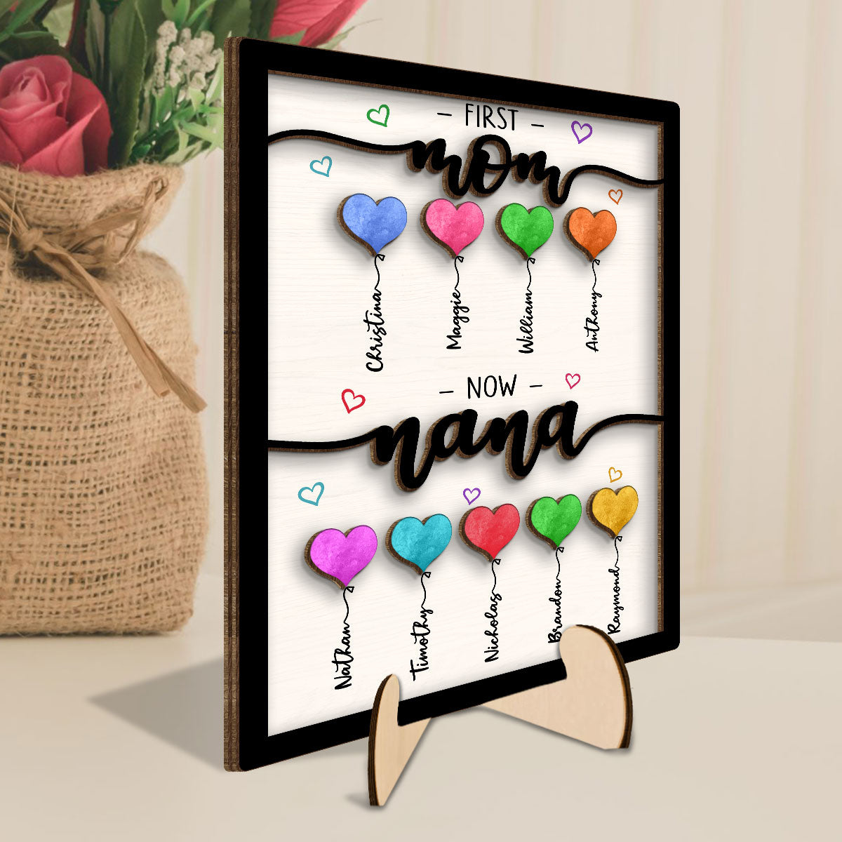 First Mom Now Grandma Balloons Personalized 2-Layer Wooden Plaque