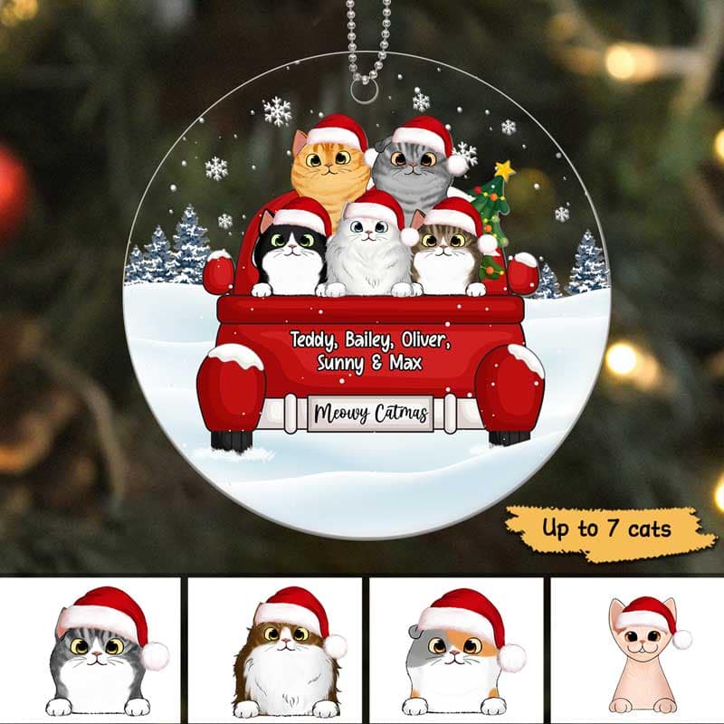 Christmas Fluffy Cats On Truck Personalized Acrylic Ornament