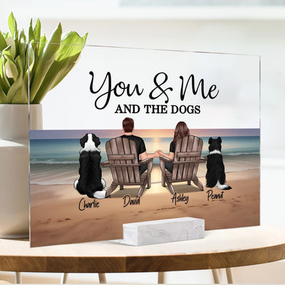 You Me And The Dogs Cats Couple Realistic Beach Landscape Personalized Acrylic Plaque, Gift For Him, For Her