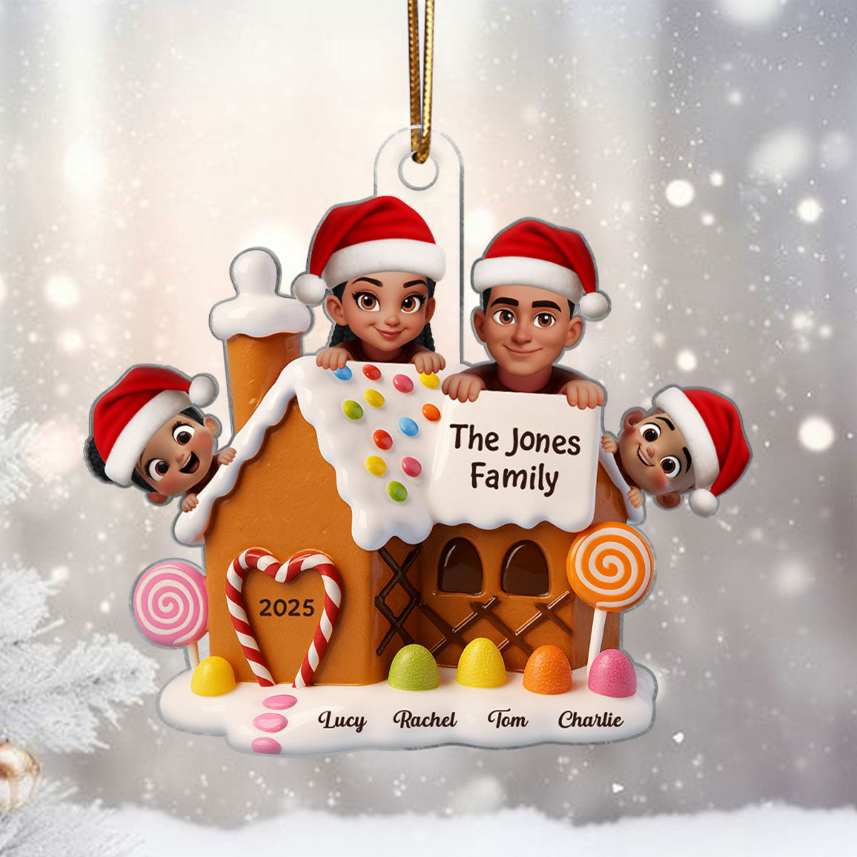 Gingerbread House Family Personalized Acrylic Ornament, Christmas Gift for Husband, Wife, Kid