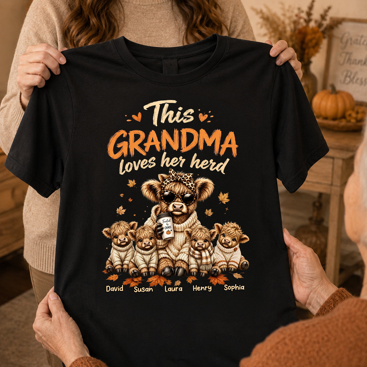 This Grandma Loves Her Herd Fall Season - Personalized Shirt - Cozy Autumn Tee for Grandma