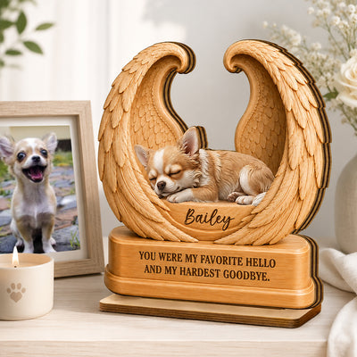 Pet Memorial Custom Photo - Personalized 2-Layered Wooden Plaque - Dog Cat Angel Wing Keepsake, Pet Loss Sympathy Gift