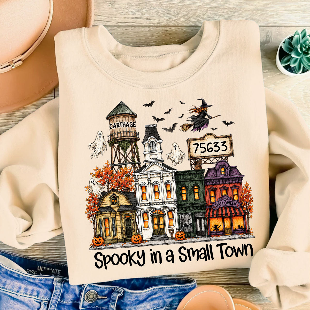 Custom Town Name & Zip Code Halloween Town - Personalized Shirt - Spooky Village Fall
