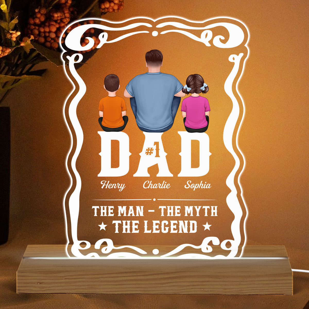 No 1 Dad The Legend Personalized Custom Shape Warm LED Night Light