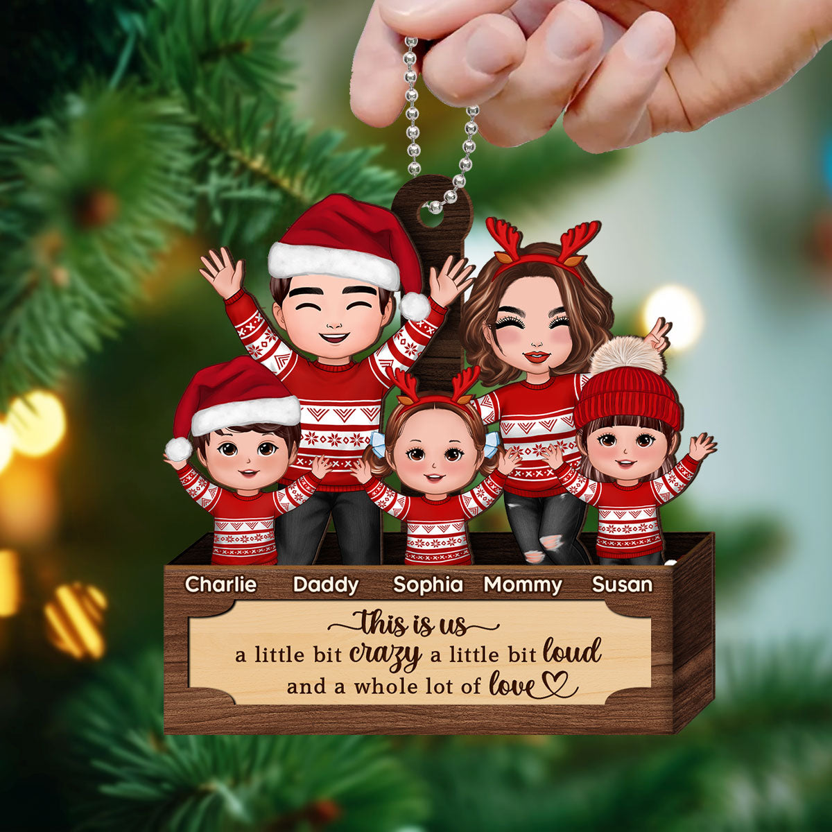 Happy Family In Box Personalized 2-Layer Wooden Ornament, Christmas Gift