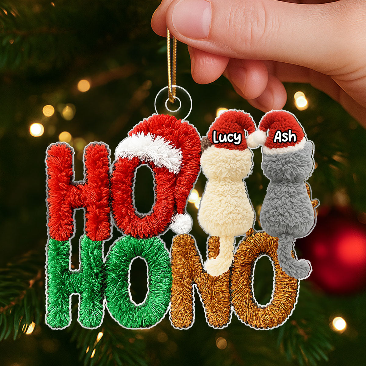 Ho Ho No Funny Cat Latch Hook Yarn Faux - Personalized Acrylic Ornament - Christmas Gift for Cat Moms, Cat Dads